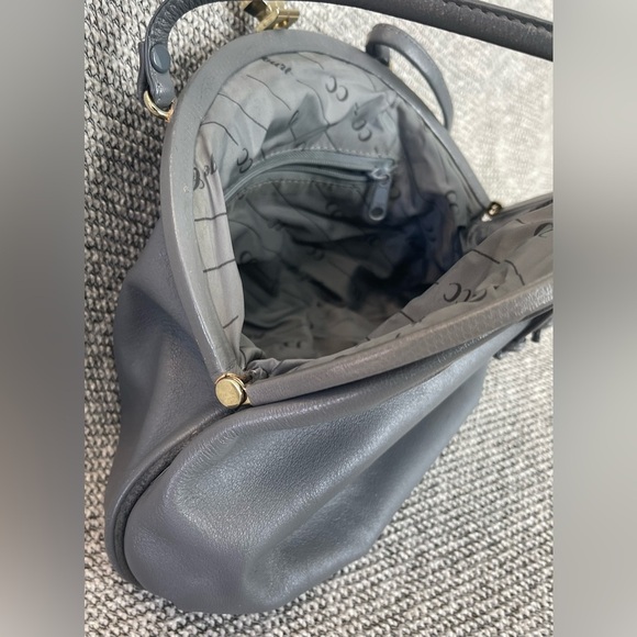 Genuine Leather Elegant Gray Crossbody Bag with Unique Shape and Drawstring - Picture 5 of 16